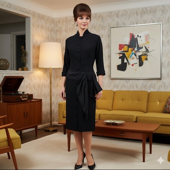 Dresses & Skirts - Vintage 1950’s Drop Waist High Neck Dress